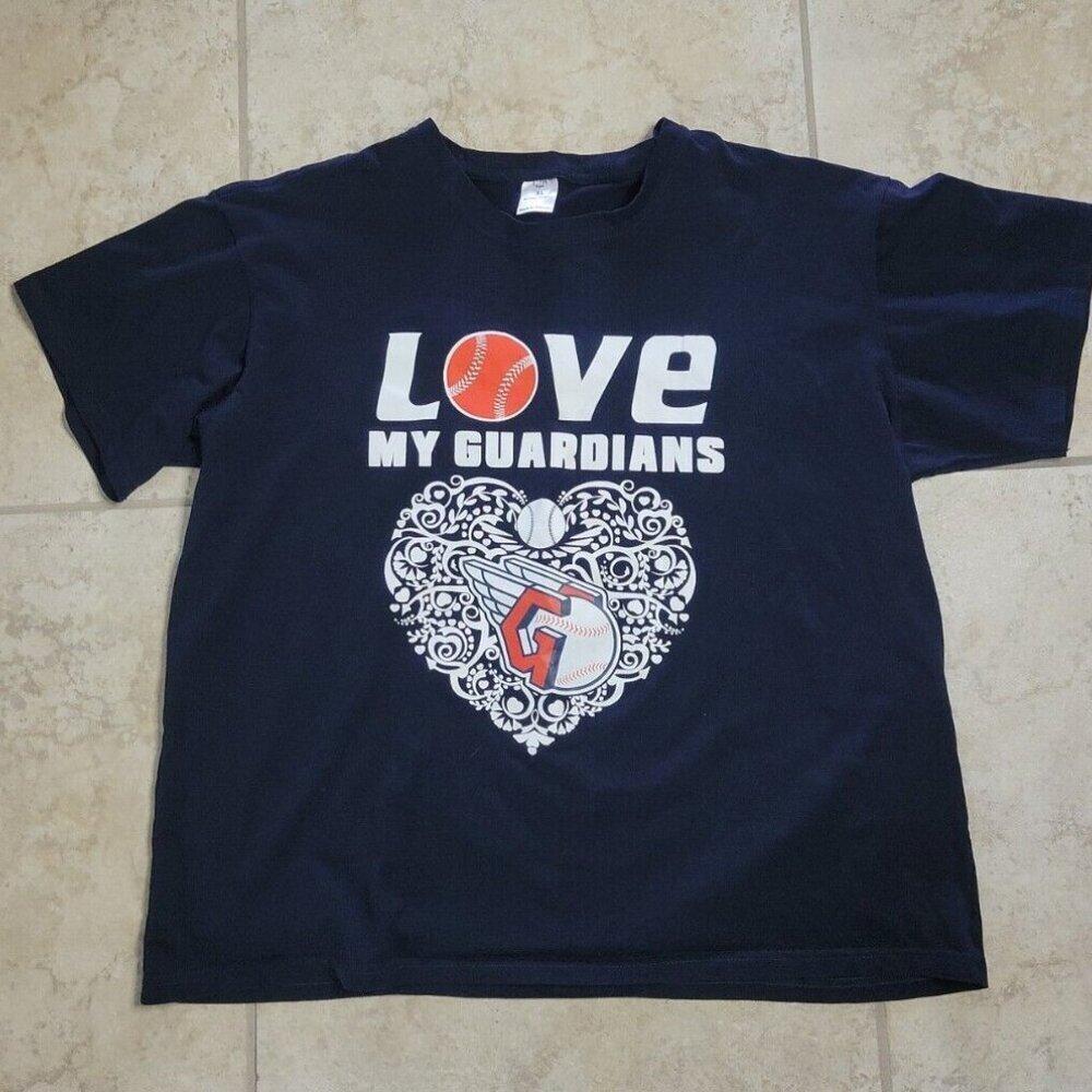 Love My Cleveland Guardians MLB Ladies Fan Blue Baseball Graphic T-Shirt